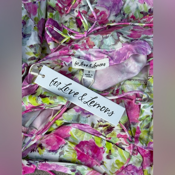 For Love And Lemons Paulina Pink and Green Floral Mini Dress - Picture 3 of 4